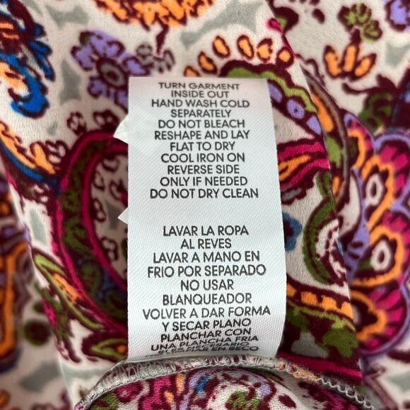 NWT DEMOCRACY Top XL 3/4 Blouson Sleeve Ruffle Split V-Neck Printed Sage Berry - Picture 14 of 16